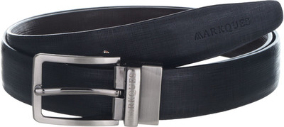 

MARKQUES Men Formal Black Artificial Leather Reversible Belt, Black-01