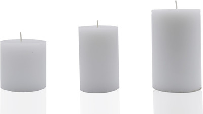 

AuraDecor Pure Paraffin Wax Smokeless Scented Cylinderical Pillar Candles Candle(White, Pack of 3)