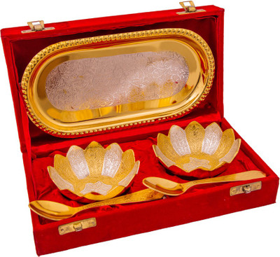 Adiidev Adiidev kamal fruit bowl with serving spoons and use for dinner sets Pack of 5 Dinner Set(Brass) available at flipkart for Rs.748