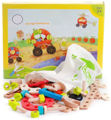 

Emob 73Pcs Colourful Wooden Fitting Combination Learning Educational Blocks Play Set Toy For Kids With Cotton Bag(Multicolor)