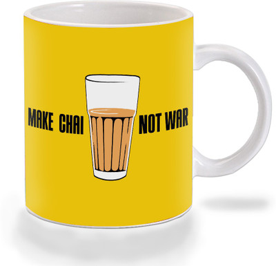 

Mooch Wale Make Chai Not War Ceramic Mug(325 ml), Multicolor