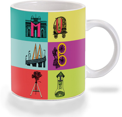 

Mooch Wale Mumbai Known For Colorful Art Ceramic Mug(325 ml), Multicolor