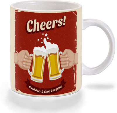 

Mooch Wale Cheers Good Beer And Good Company Ceramic Mug(325 ml), Multicolor