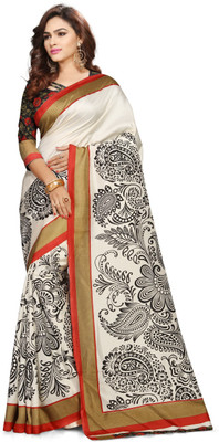 SGM Printed, Paisley, Digital Print, Geometric Print Bollywood Art Silk Saree(White, Black)
