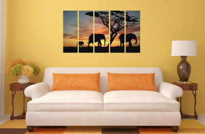 Asmi Collections 90 cm Beautiful Elephants in A Jungle Wall Paintings Stickers Removable Sticker(Pack of 1)