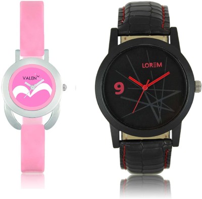 LOREM WAT-W06-0008-W07-0018-COMBOLOREMBlack::Pink Designer Stylish Shape Best Offer Combo Couple Watch  - For Men & Women   Watches  (LOREM)