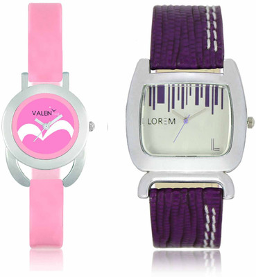 LOREM WAT-W06-0207-W07-0018-COMBOLOREMSilver::Pink Designer Stylish Shape Best Offer Combo Beautiful Watch  - For Women   Watches  (LOREM)