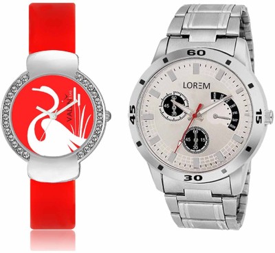 LOREM WAT-W06-0101-W07-0025-COMBOLOREMSilver::Red Designer Stylish Shape Best Offer Combo Couple Watch  - For Men & Women   Watches  (LOREM)