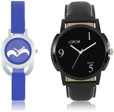LOREM WAT-W06-0006-W07-0017-COMBOLOREMBlack::Blue Designer Stylish Shape Best Offer Combo Couple Watch  - For Men & Women   Watches  (LOREM)