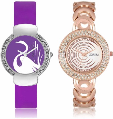 LOREM WAT-W06-0202-W07-0022-COMBOLOREMWhite::Purple Designer Stylish Shape Best Offer Bracelet Combo Watch  - For Women   Watches  (LOREM)