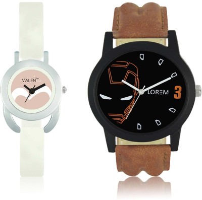 LOREM WAT-W06-0004-W07-0020-COMBOLOREMBlack::White Designer Stylish Shape Best Offer Combo Couple Watch  - For Men & Women   Watches  (LOREM)