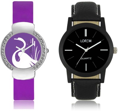 LOREM WAT-W06-0005-W07-0022-COMBOLOREMBlack::Purple Designer Stylish Shape Best Offer Combo Couple Watch  - For Men & Women   Watches  (LOREM)