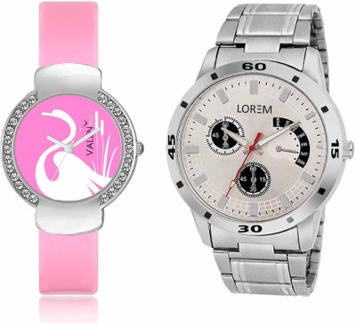 LOREM WAT-W06-0101-W07-0024-COMBOLOREMSilver::Pink Designer Stylish Shape Best Offer Combo Couple Watch  - For Men & Women   Watches  (LOREM)