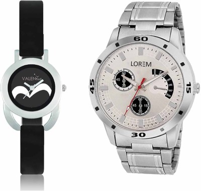 LOREM WAT-W06-0101-W07-0016-COMBOLOREMSilver::Black Designer Stylish Shape Best Offer Combo Couple Watch  - For Men & Women   Watches  (LOREM)
