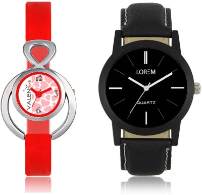 LOREM WAT-W06-0005-W07-0014-COMBOLOREMBlack::White Designer Stylish Shape Best Offer Combo Couple Watch  - For Men & Women   Watches  (LOREM)