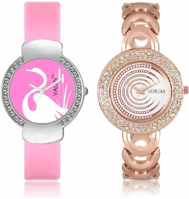 LOREM WAT-W06-0202-W07-0024-COMBOLOREMWhite::Pink Designer Stylish Shape Best Offer Bracelet Combo Watch  - For Women   Watches  (LOREM)