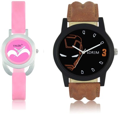LOREM WAT-W06-0004-W07-0018-COMBOLOREMBlack::Pink Designer Stylish Shape Best Offer Combo Couple Watch  - For Men & Women   Watches  (LOREM)