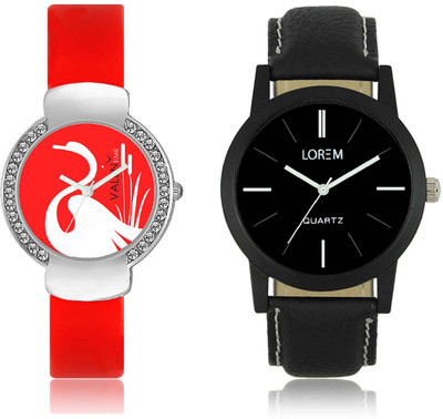 

LOREM WAT-W06-0005-W07-0025-COMBOLOREMBlack::Red Designer Stylish Shape Best Offer Combo Couple Watch - For Men & Women
