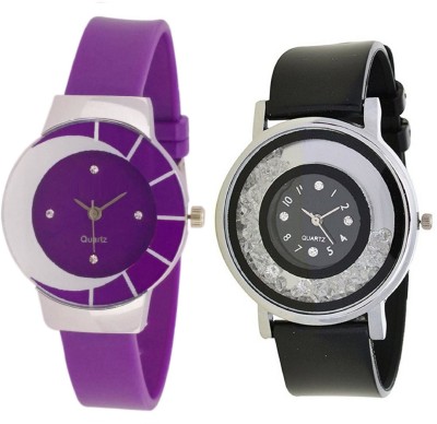 KNACK White purple different design beautiful watch with movable crystals in dial fancy and attractive black women Watch  - For Girls   Watches  (KNACK)
