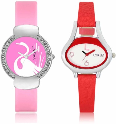 LOREM WAT-W06-0206-W07-0024-COMBOLOREMWhite::Pink Designer Stylish Shape Best Offer Combo Beautiful Watch  - For Women   Watches  (LOREM)