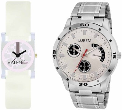 LOREM WAT-W06-0101-W07-0010-COMBOLOREMSilver::White Designer Stylish Shape Best Offer Combo Couple Watch  - For Men & Women   Watches  (LOREM)