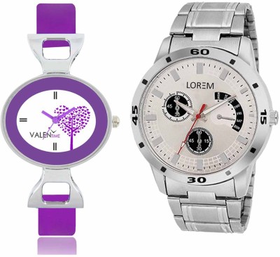LOREM WAT-W06-0101-W07-0028-COMBOLOREMSilver::White Designer Stylish Shape Best Offer Combo Couple Watch  - For Men & Women   Watches  (LOREM)