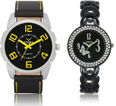 

LOREM VL25LR201 New Latest Stylish Designer Leather-Metal Belt Attractive Different Combo Watch - For Men & Women