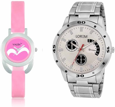 LOREM WAT-W06-0101-W07-0018-COMBOLOREMSilver::Pink Designer Stylish Shape Best Offer Combo Couple Watch  - For Men & Women   Watches  (LOREM)