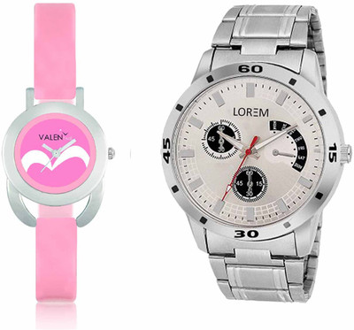 View LOREM WAT-W06-0101-W07-0018-COMBOLOREMSilver::Pink Designer Stylish Shape Best Offer Combo Couple Watch  - For Men & Women Wrist Watches Price Online(LOREM)