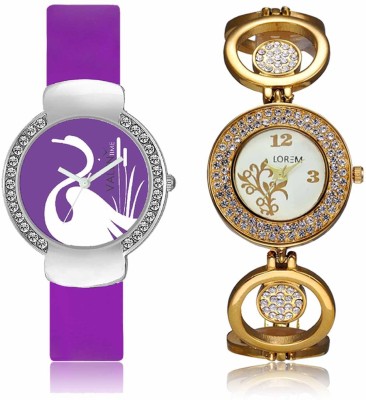 LOREM WAT-W06-0204-W07-0022-COMBOLOREMWhite::Purple Designer Stylish Shape Best Offer Bracelet Combo Watch  - For Women   Watches  (LOREM)