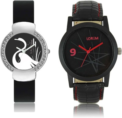 LOREM WAT-W06-0008-W07-0021-COMBOLOREMBlack::Black Designer Stylish Shape Best Offer Combo Couple Watch  - For Men & Women   Watches  (LOREM)