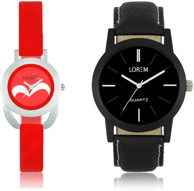 LOREM WAT-W06-0005-W07-0019-COMBOLOREMBlack::Red Designer Stylish Shape Best Offer Combo Couple Watch  - For Men & Women   Watches  (LOREM)
