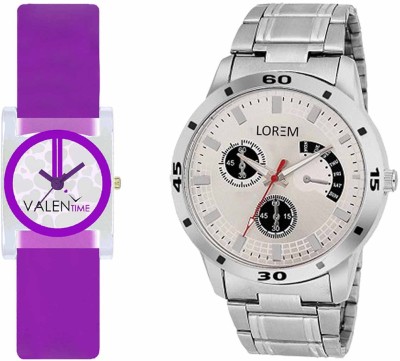 LOREM WAT-W06-0101-W07-0007-COMBOLOREMSilver::White Designer Stylish Shape Best Offer Combo Couple Watch  - For Men & Women   Watches  (LOREM)