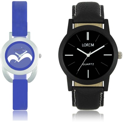 LOREM WAT-W06-0005-W07-0017-COMBOLOREMBlack::Blue Designer Stylish Shape Best Offer Combo Couple Watch  - For Men & Women   Watches  (LOREM)
