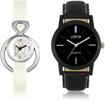 LOREM WAT-W06-0005-W07-0015-COMBOLOREMBlack::White Designer Stylish Shape Best Offer Combo Couple Watch  - For Men & Women   Watches  (LOREM)