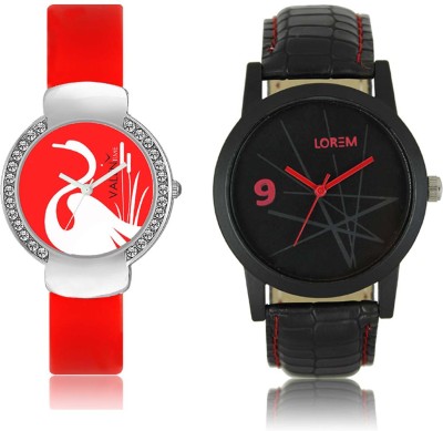 LOREM WAT-W06-0008-W07-0025-COMBOLOREMBlack::Red Designer Stylish Shape Best Offer Combo Couple Watch  - For Men & Women   Watches  (LOREM)