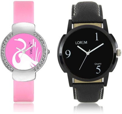 LOREM WAT-W06-0006-W07-0024-COMBOLOREMBlack::Pink Designer Stylish Shape Best Offer Combo Couple Watch  - For Men & Women   Watches  (LOREM)