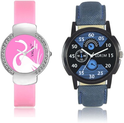 LOREM WAT-W06-0002-W07-0024-COMBOLOREMBlack::Blue::Pink Designer Stylish Shape Best Offer Combo Couple Watch  - For Men & Women   Watches  (LOREM)