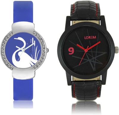 LOREM WAT-W06-0008-W07-0023-COMBOLOREMBlack::Blue Designer Stylish Shape Best Offer Combo Couple Watch  - For Men & Women   Watches  (LOREM)
