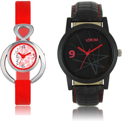 LOREM WAT-W06-0008-W07-0014-COMBOLOREMBlack::White Designer Stylish Shape Best Offer Combo Couple Watch  - For Men & Women   Watches  (LOREM)