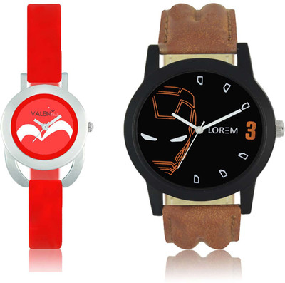 

LOREM WAT-W06-0004-W07-0019-COMBOLOREMBlack::Red Designer Stylish Shape Best Offer Combo Couple Watch - For Men & Women