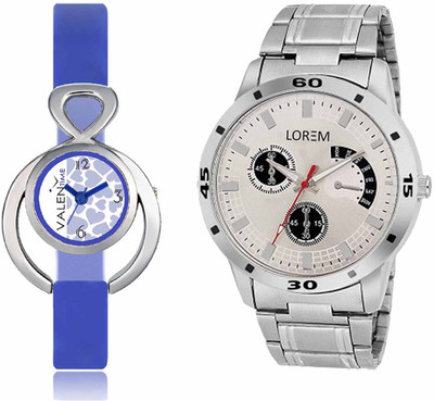 LOREM WAT-W06-0101-W07-0012-COMBOLOREMSilver::White Designer Stylish Shape Best Offer Combo Couple Watch  - For Men & Women   Watches  (LOREM)