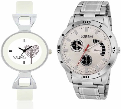 LOREM WAT-W06-0101-W07-0032-COMBOLOREMSilver::White Designer Stylish Shape Best Offer Combo Couple Watch  - For Men & Women   Watches  (LOREM)