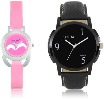 LOREM WAT-W06-0006-W07-0018-COMBOLOREMBlack::Pink Designer Stylish Shape Best Offer Combo Couple Watch  - For Men & Women   Watches  (LOREM)