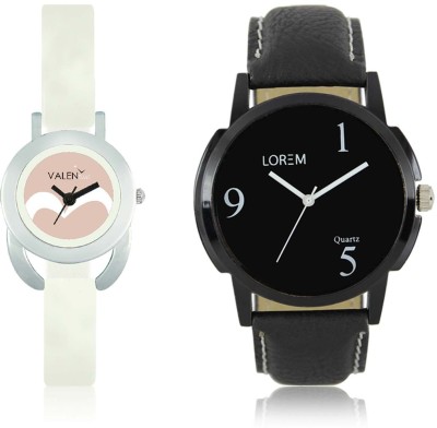 LOREM WAT-W06-0006-W07-0020-COMBOLOREMBlack::White Designer Stylish Shape Best Offer Combo Couple Watch  - For Men & Women   Watches  (LOREM)