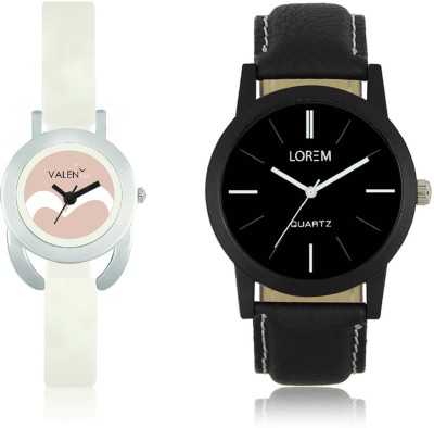 LOREM WAT-W06-0005-W07-0020-COMBOLOREMBlack::White Designer Stylish Shape Best Offer Combo Couple Watch  - For Men & Women   Watches  (LOREM)