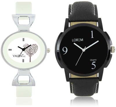 LOREM WAT-W06-0006-W07-0032-COMBOLOREMBlack::White Designer Stylish Shape Best Offer Combo Couple Watch  - For Men & Women   Watches  (LOREM)