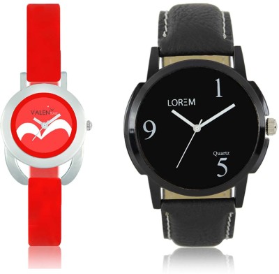 LOREM WAT-W06-0006-W07-0019-COMBOLOREMBlack::Red Designer Stylish Shape Best Offer Combo Couple Watch  - For Men & Women   Watches  (LOREM)