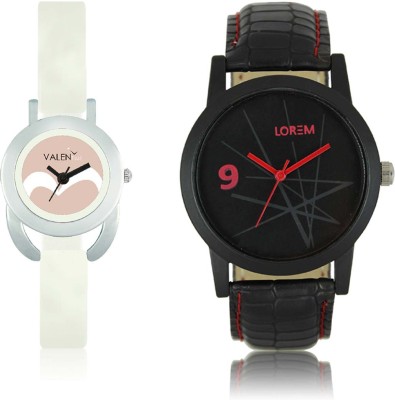 LOREM WAT-W06-0008-W07-0020-COMBOLOREMBlack::White Designer Stylish Shape Best Offer Combo Couple Watch  - For Men & Women   Watches  (LOREM)