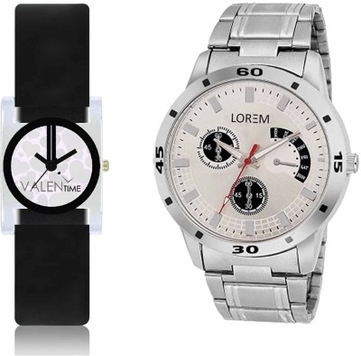 LOREM WAT-W06-0101-W07-0006-COMBOLOREMSilver::White Designer Stylish Shape Best Offer Combo Couple Watch  - For Men & Women   Watches  (LOREM)